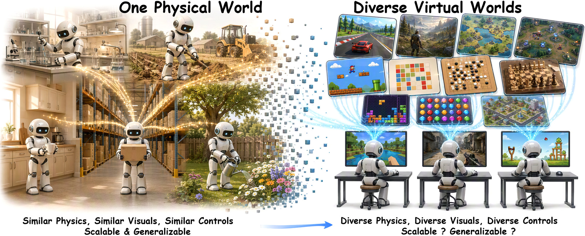 One physical world vs. diverse virtual worlds
